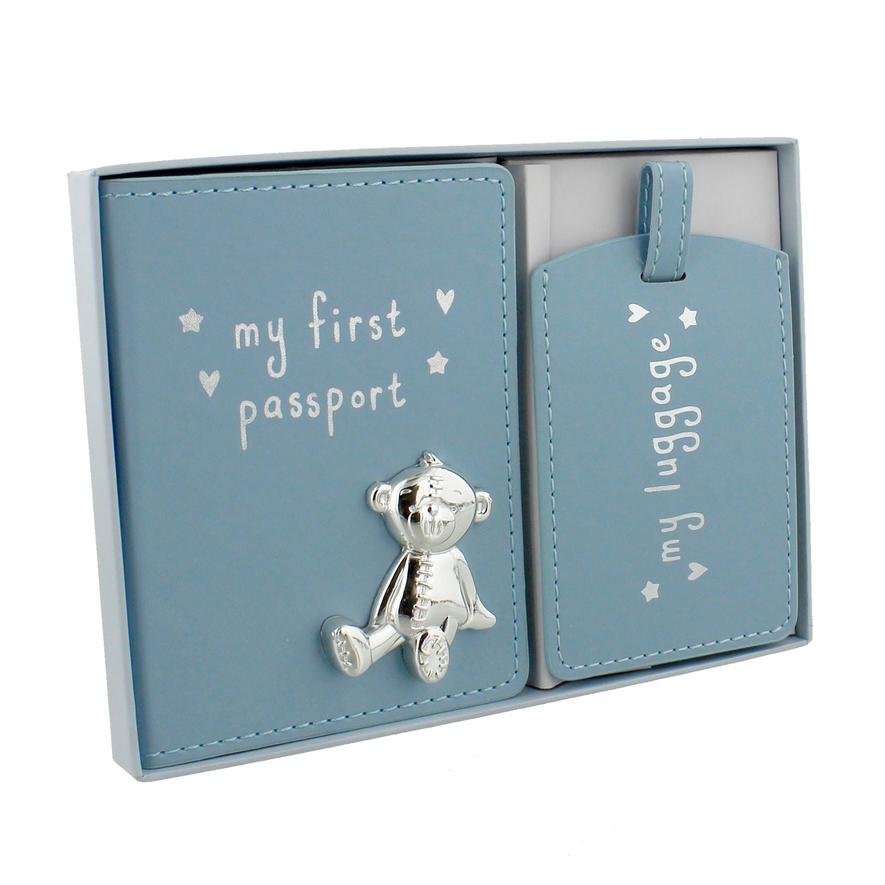 Button Corner Leatherette My First Passport Set - Blue