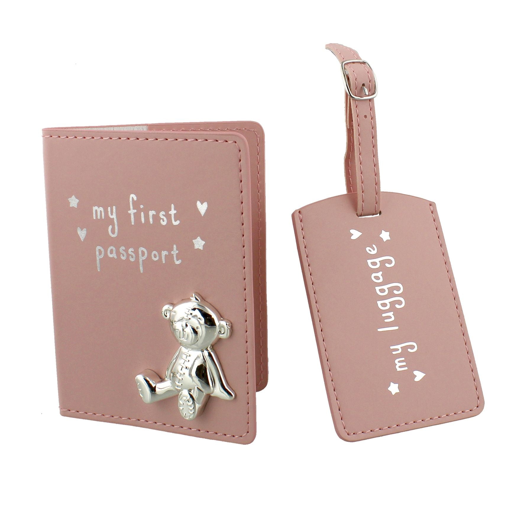 Button Corner Leatherette My First Passport Set  - Pink