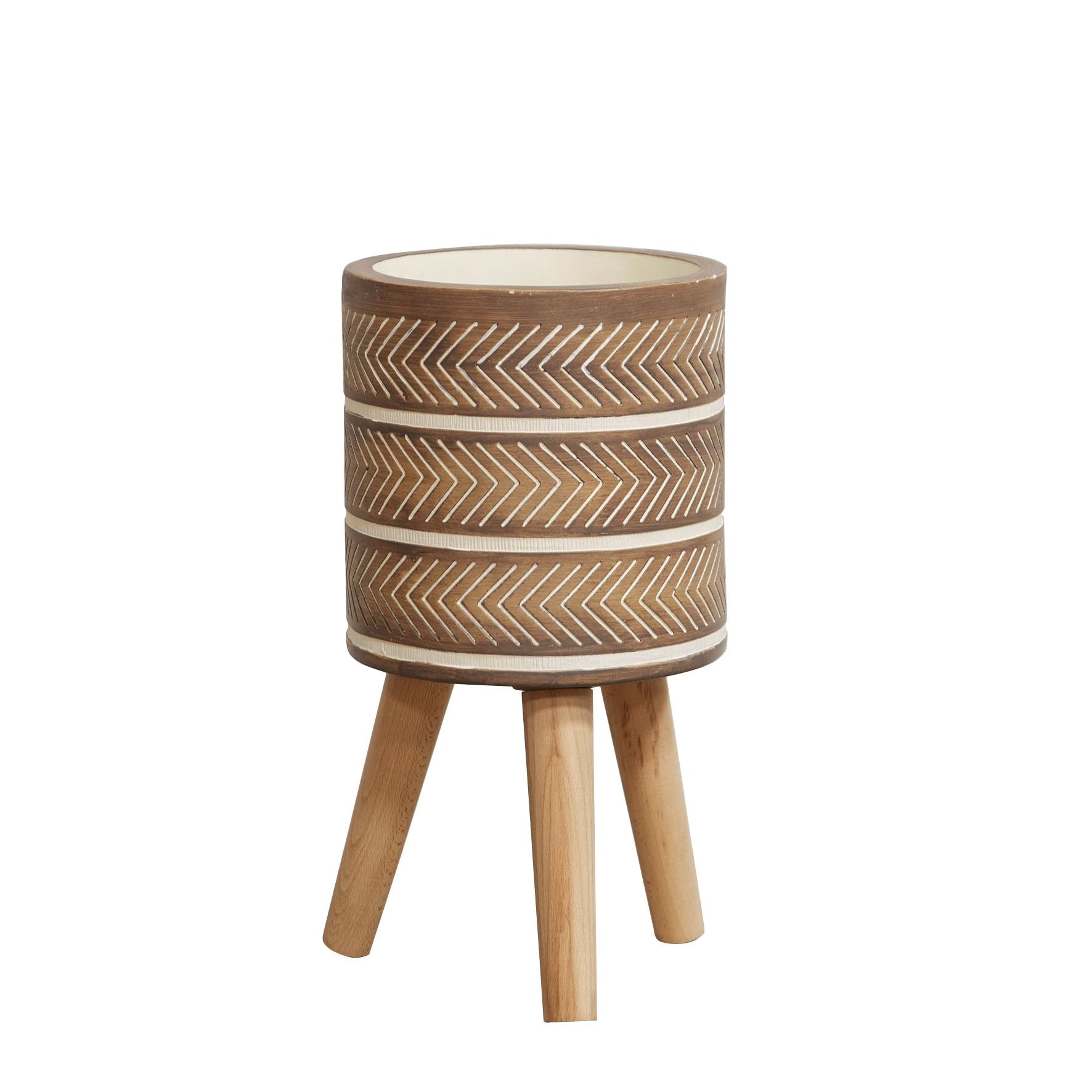 Ornate Fibre Clay Planter Brown with Wooden Legs