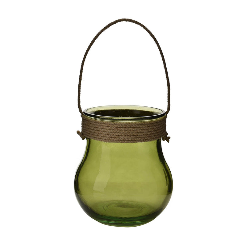 Hestia Green Recycled Glass Lantern with Handle