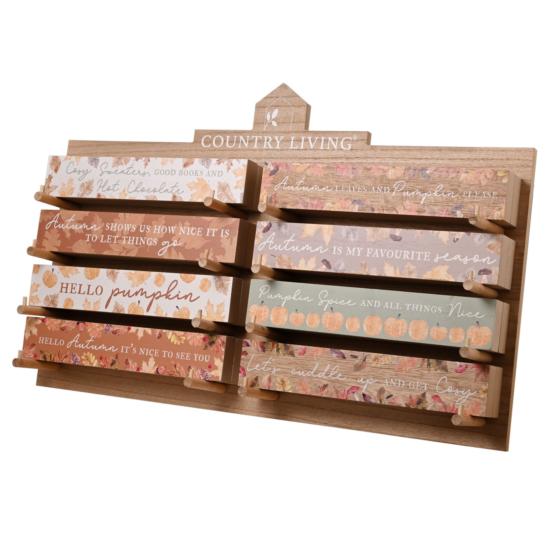 Country Living Wooden Plaque Stand with 32  Plaques - 8 designs