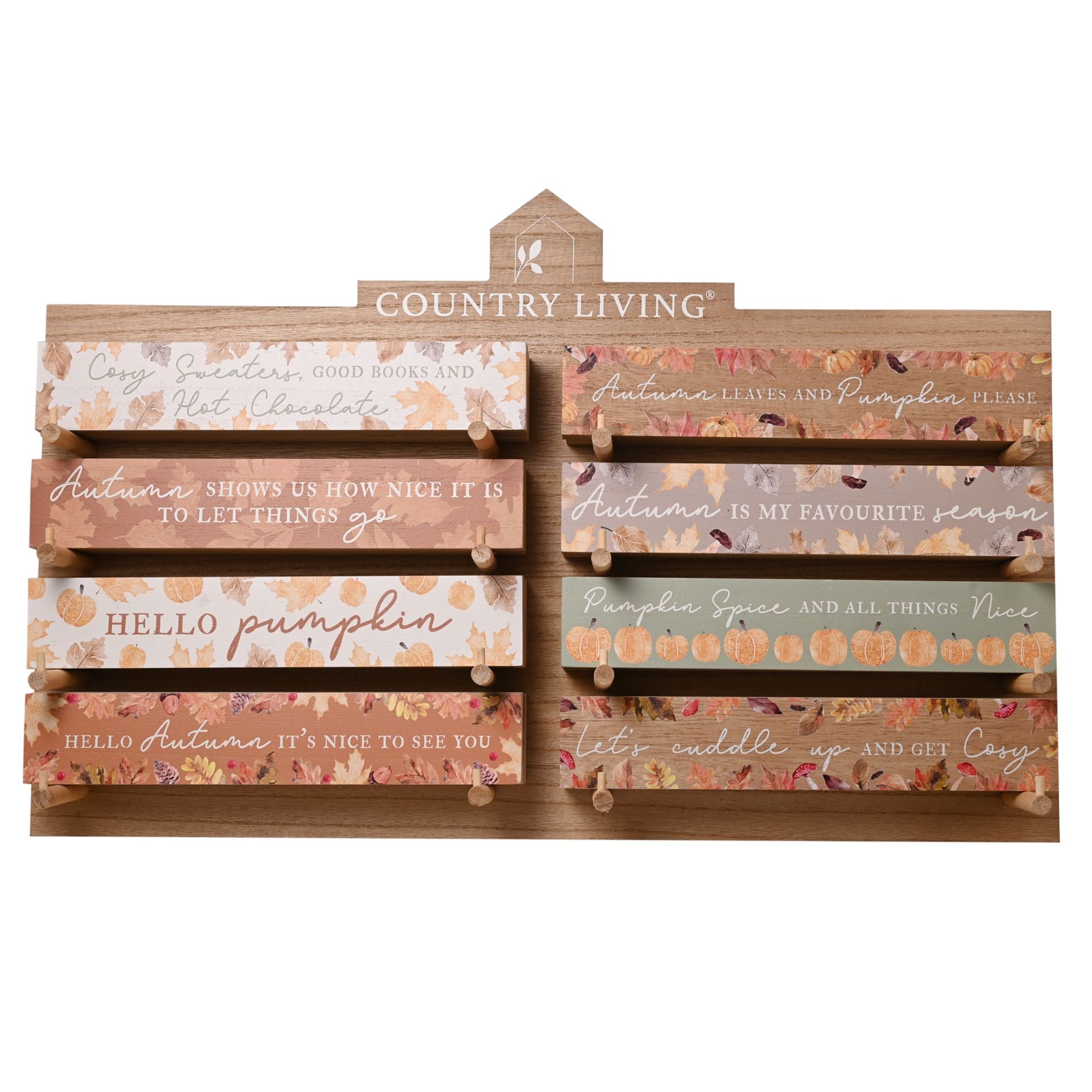Country Living Wooden Plaque Stand with 32  Plaques - 8 designs