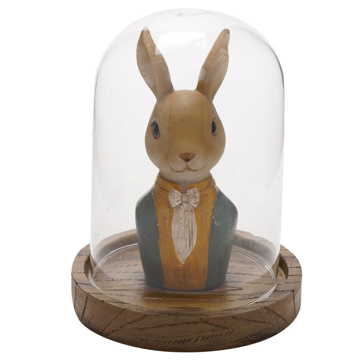 Country Living Suited Bunny In Glass Dome Resin Figurine