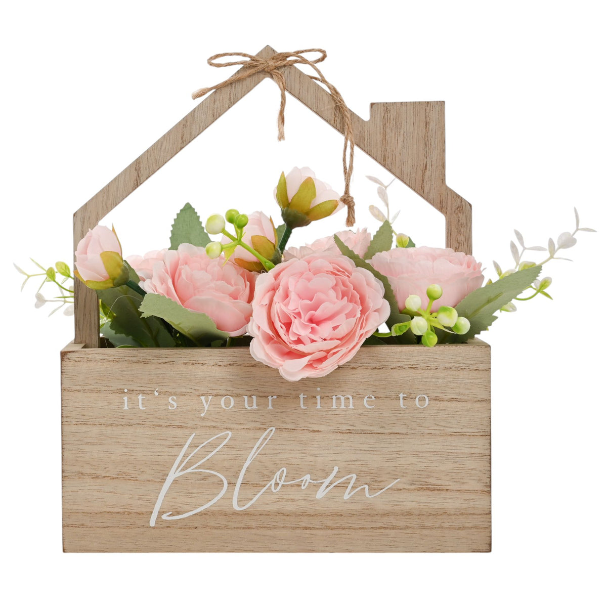 Country Living "Its Your Time To Bloom" Wooden House Planter With Faux Flowers