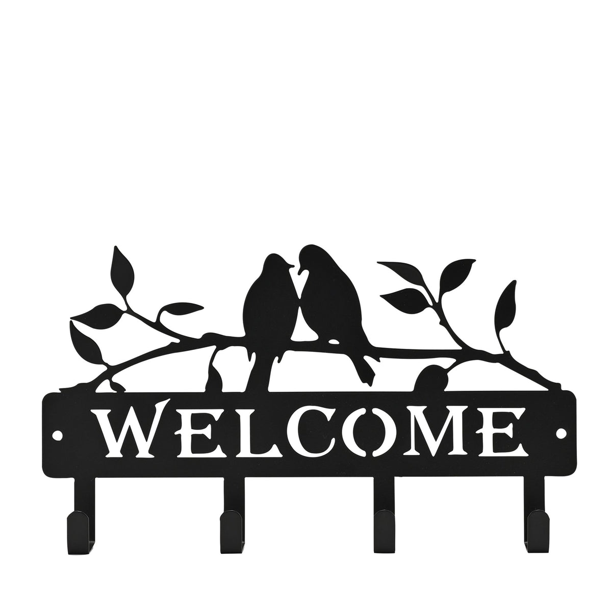 Country Living Metal Garden Plaque with Hooks & 2 Birds  - "Welcome"