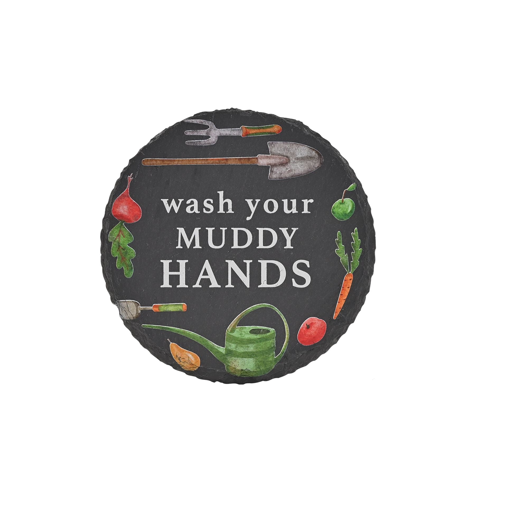 Country Living Set Of 4 Round Slate Coasters - Garden Tools