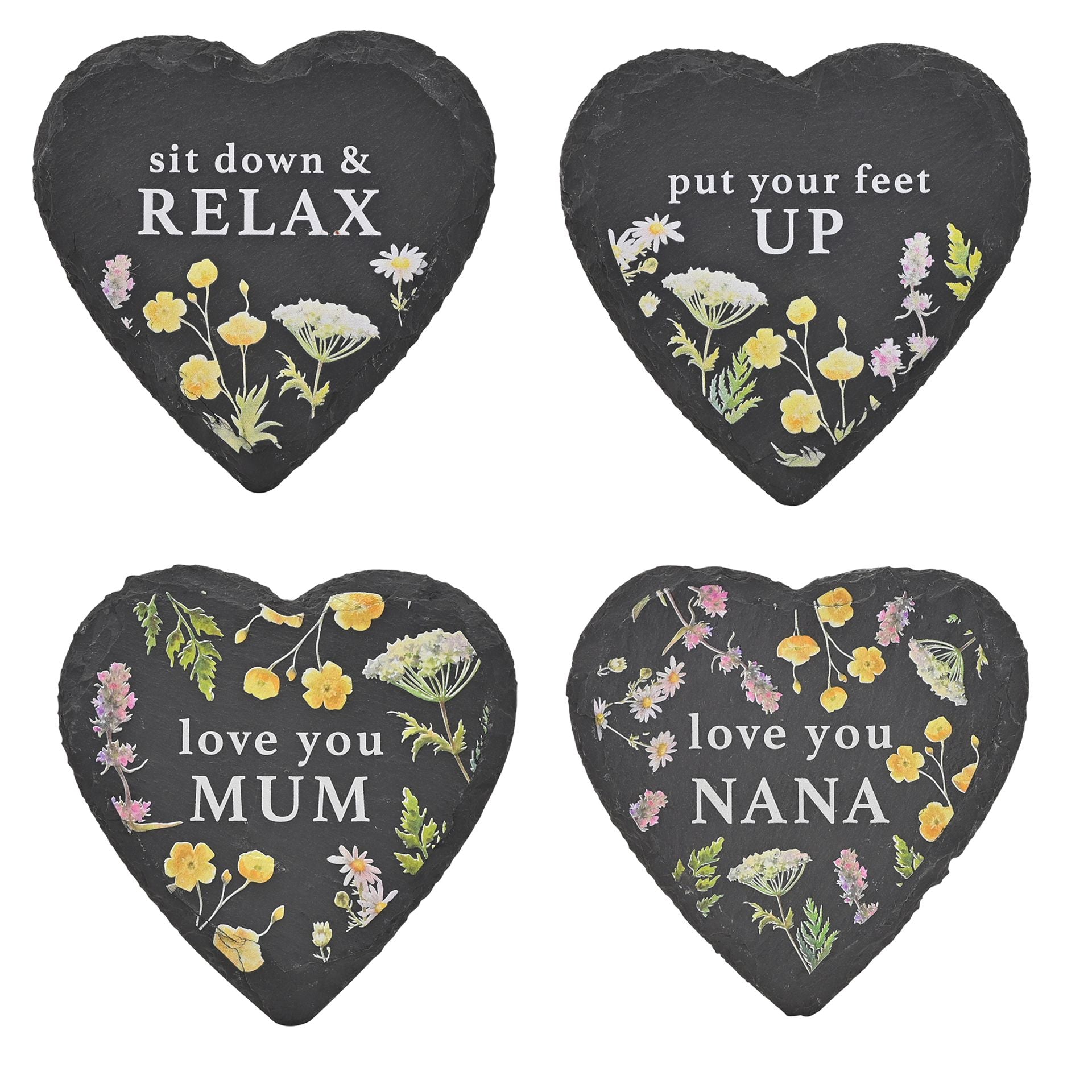 Country Living Set Of 4 Heart Slate Coasters - Flowers