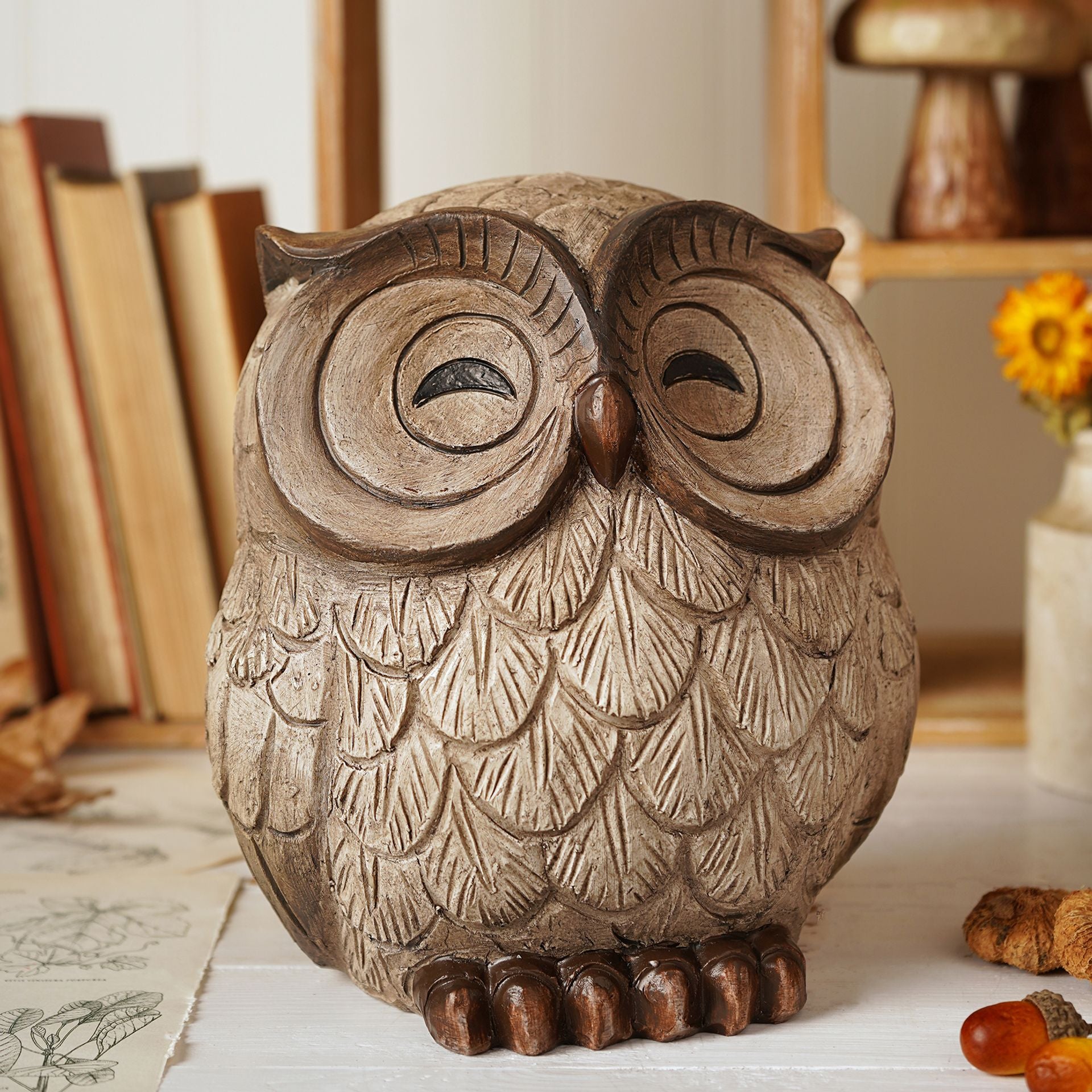Country Living Wood Effect Resin Owl Sleeping