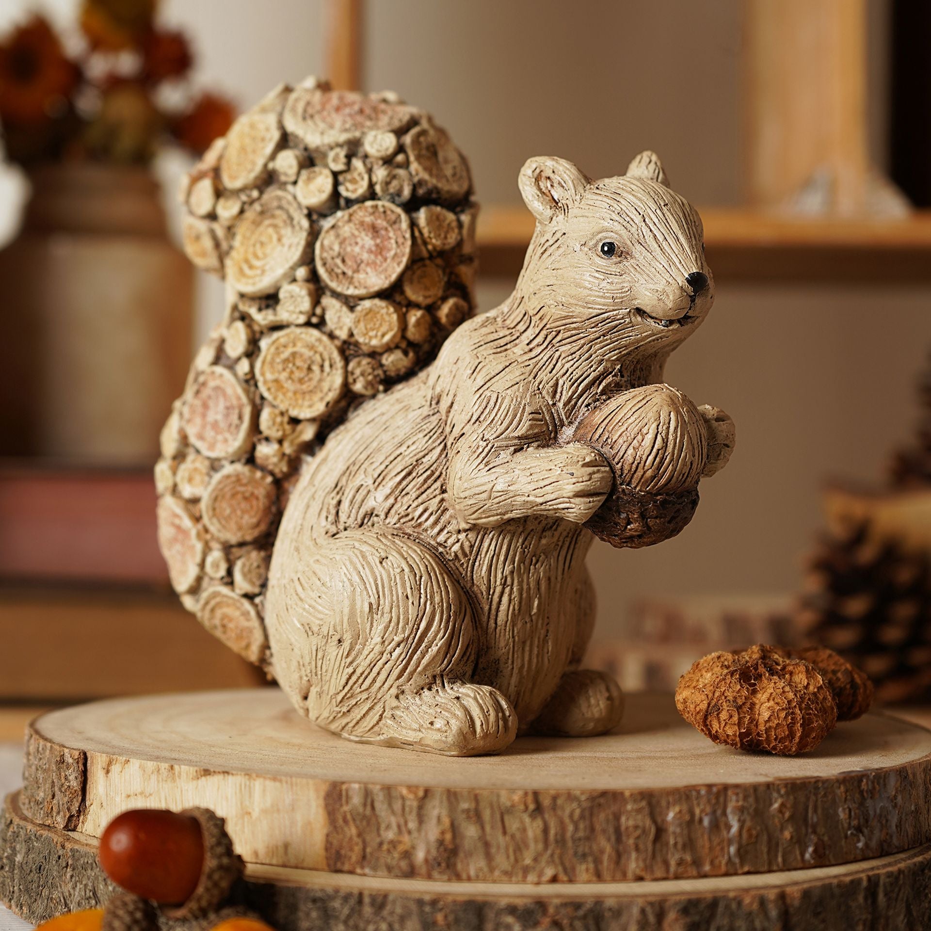 Country Living Wood Effect Squirrel with Log