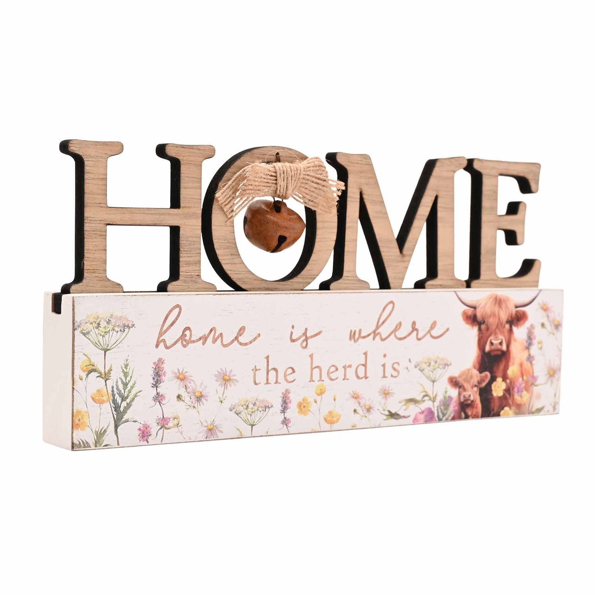 Country Living Highland Cow Mantle Plaque "Home is where the Herd is"