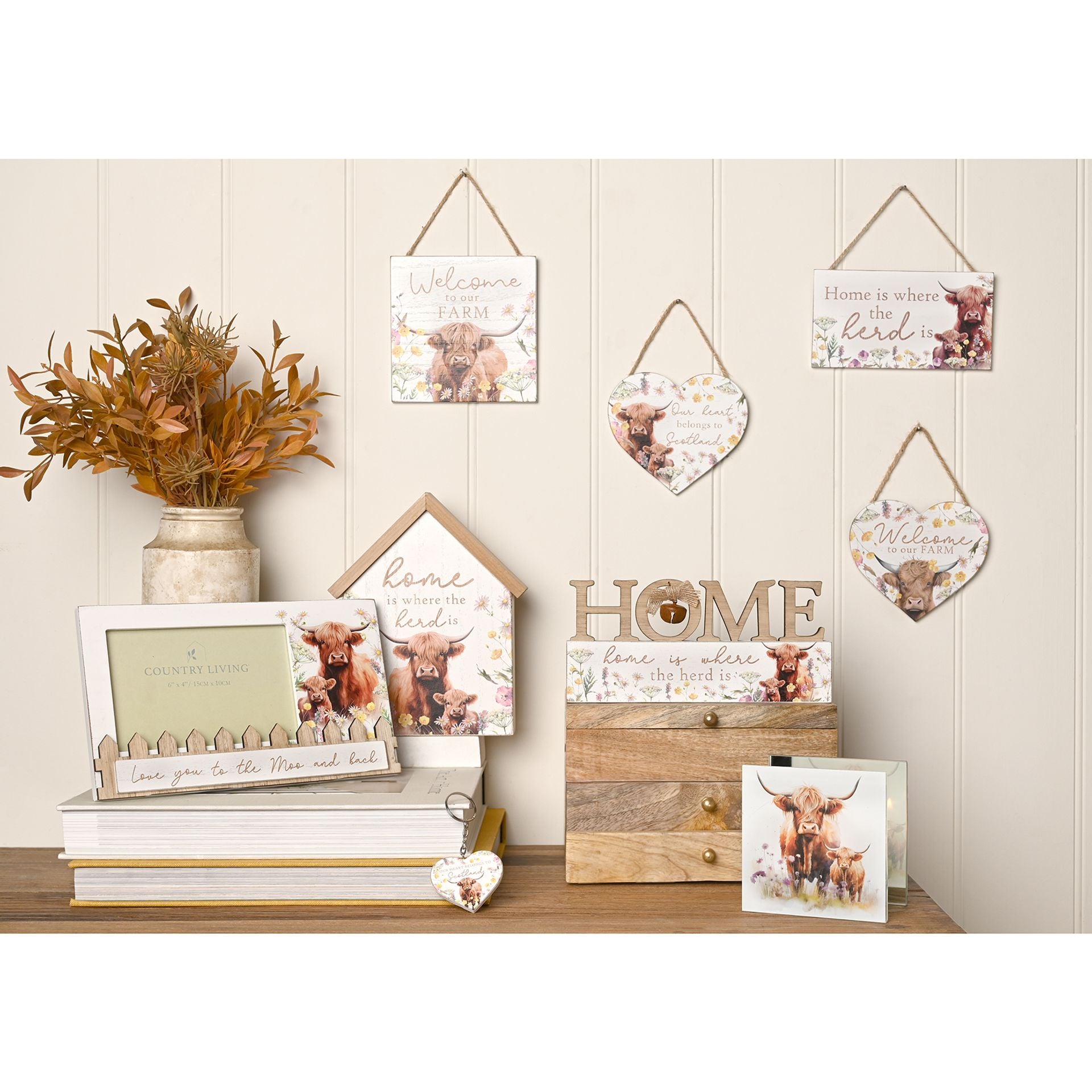 Country Living Highland Cow Mantle Plaque "Home is where the Herd is"