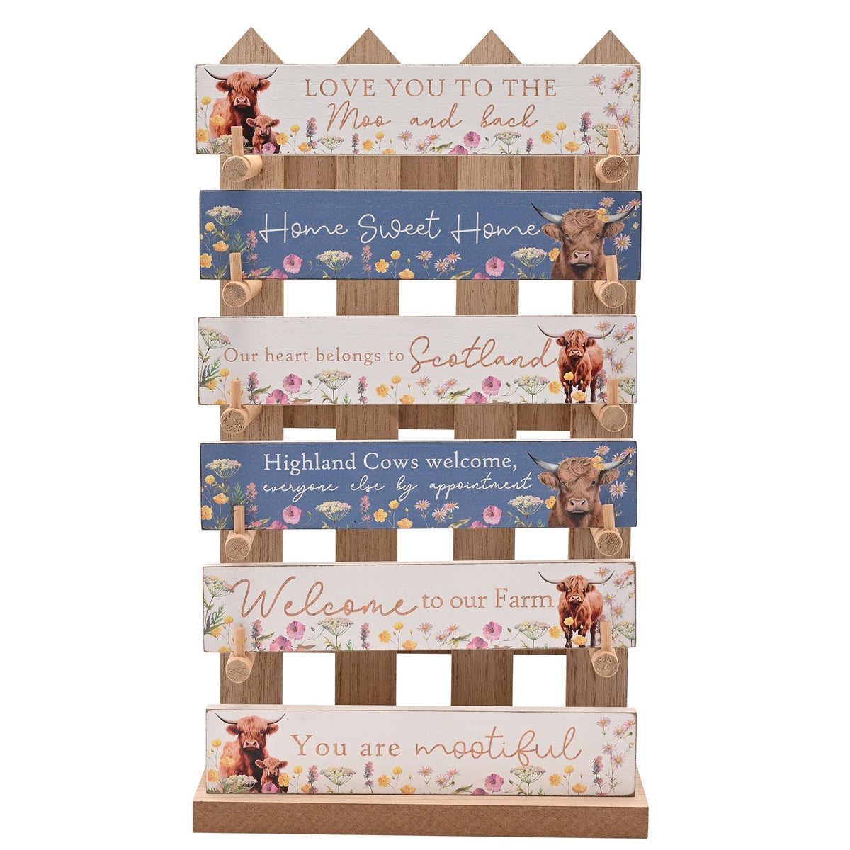 Country Living Set of 36 Highland Cow Plaques and Display Stand - 6 Designs