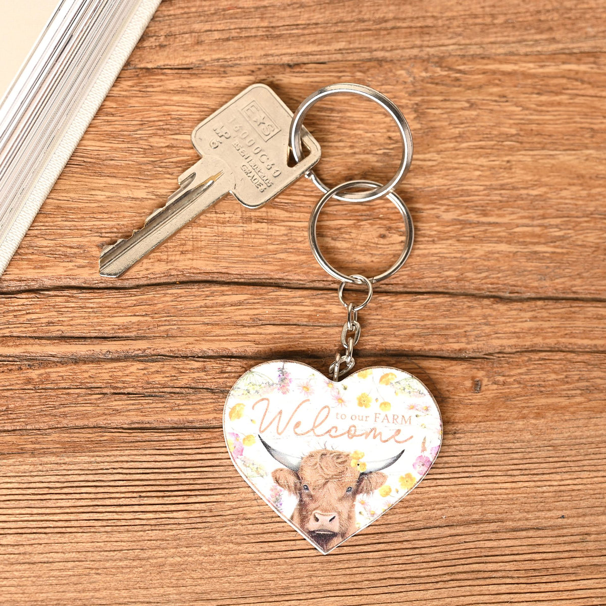 Country Living Highland Cow Set of 36 Keyrings with Display Stand - 6 Designs