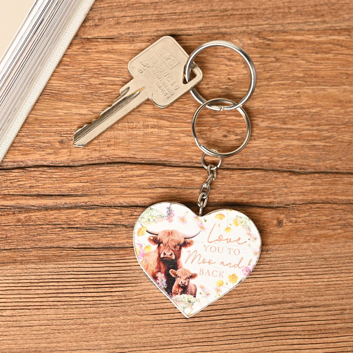 Country Living Highland Cow Set of 36 Keyrings with Display Stand - 6 Designs