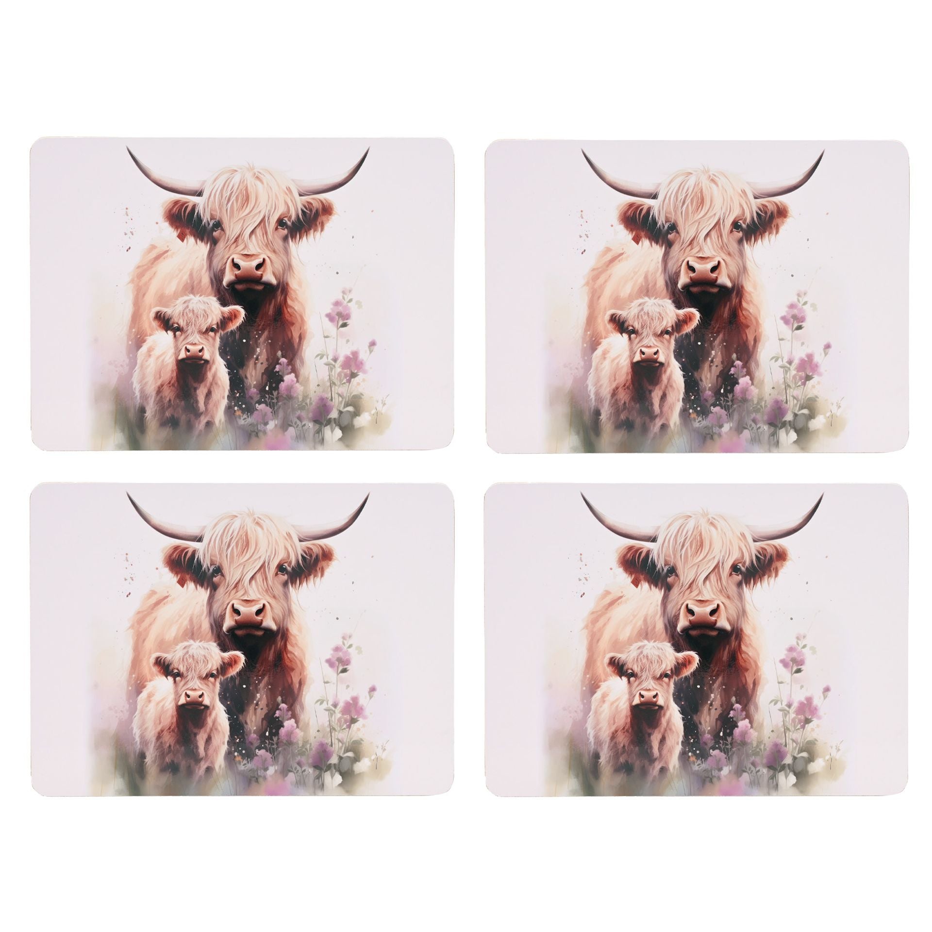 Country Living Highland Cow and Calf set of 4 Placemats