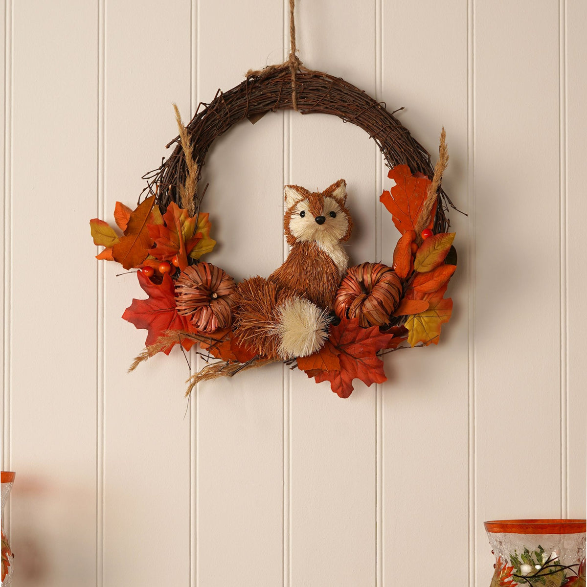 Country Living Rattan Fox Wreath - 39cm