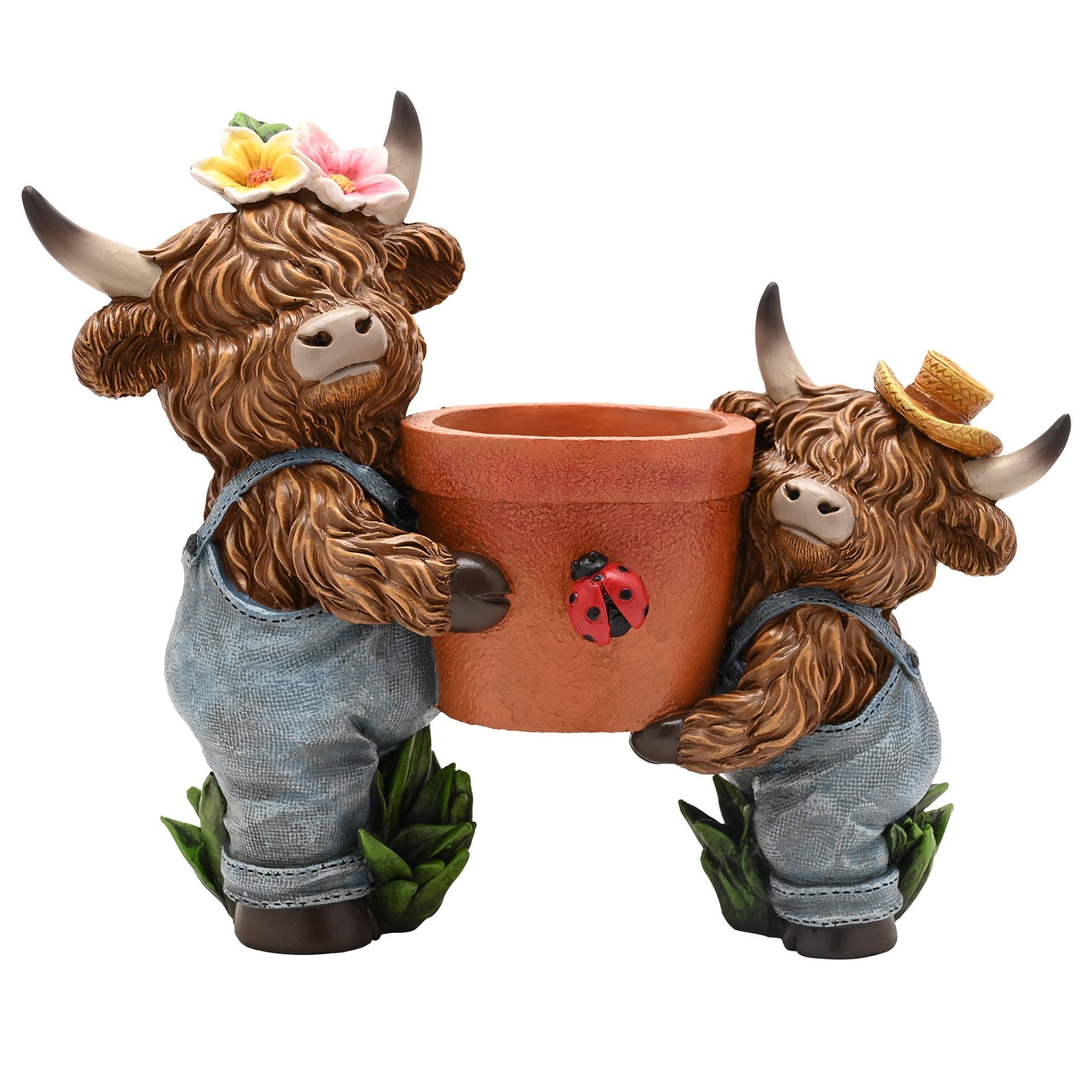 Country Living Big & Little Highland Cows With Plant Pot