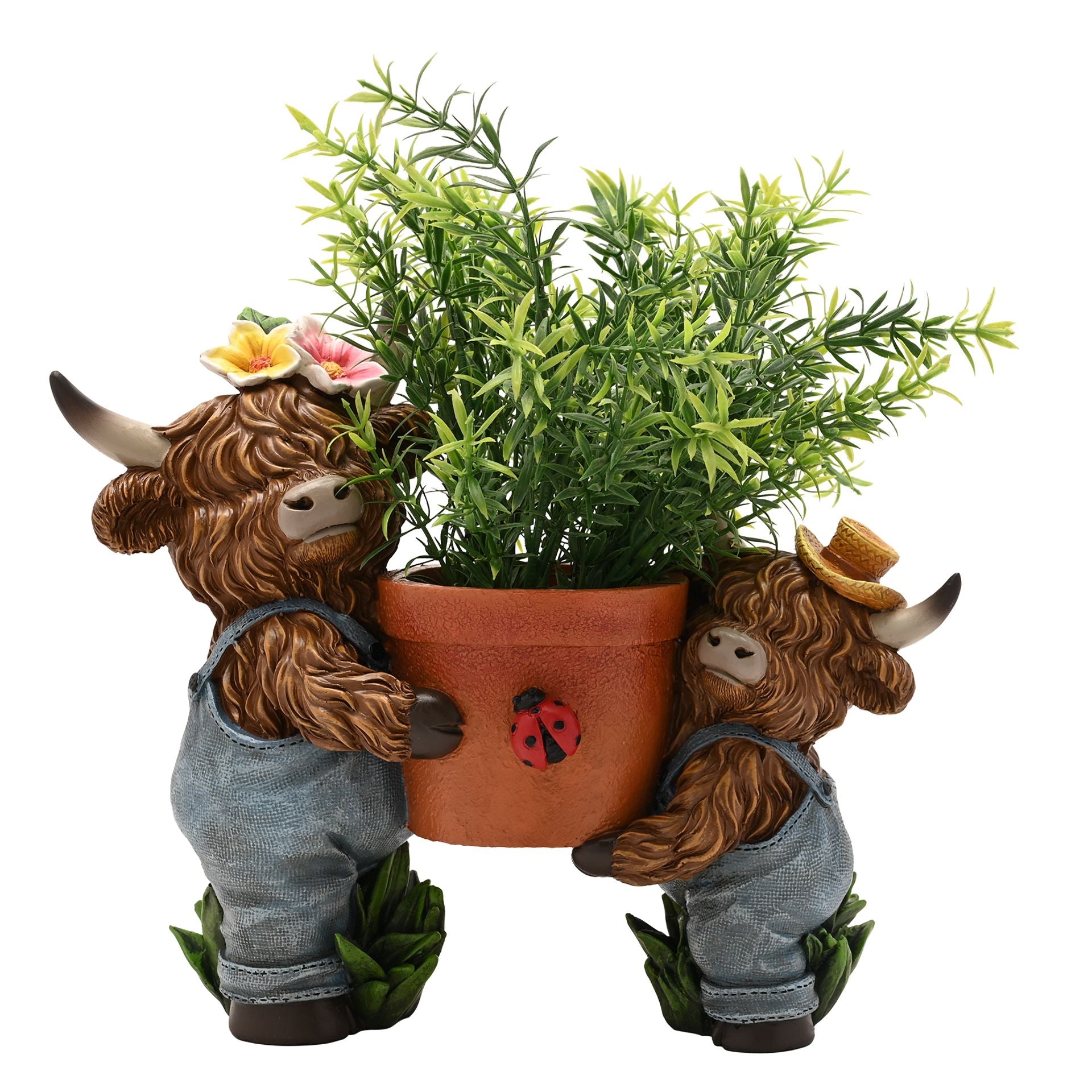 Country Living Big & Little Highland Cows With Plant Pot