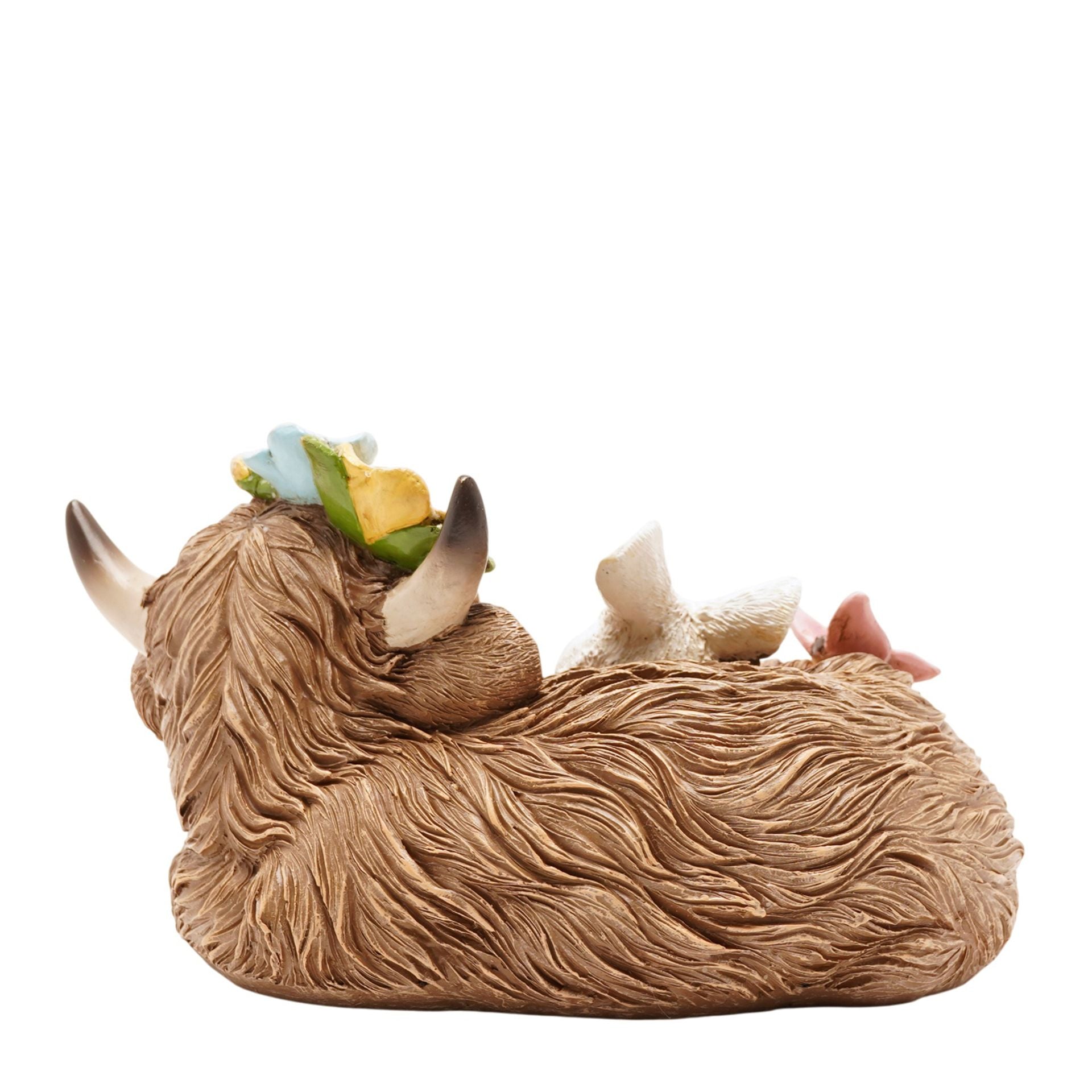 Country Living Sleeping Highland Cow With Spring Bunny