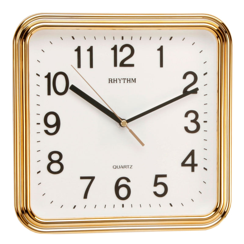 Rhythm Plastic Wall Clock Square with 3D Numerals Gold