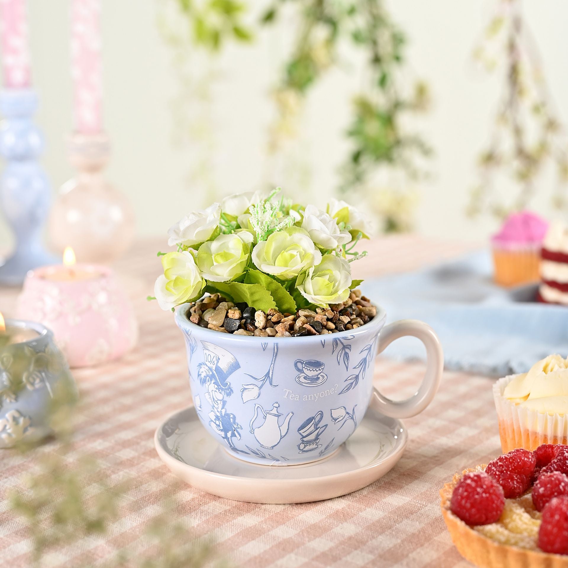 Disney Alice in Wonderland Teacup Planter with Faux Plant