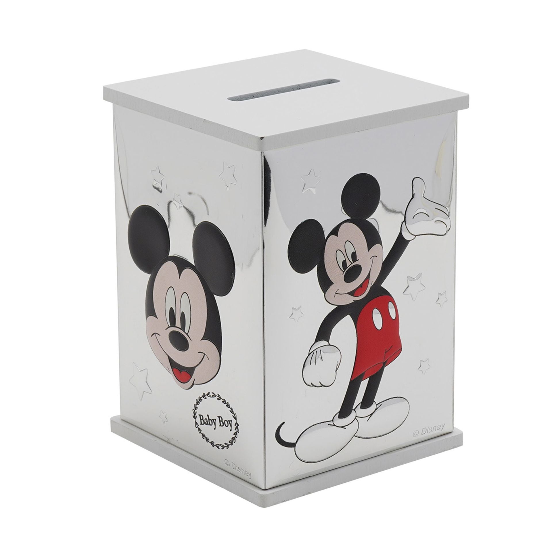 Disney Mickey Mouse Real 999 Silver Plate Money Bank - White Wood
