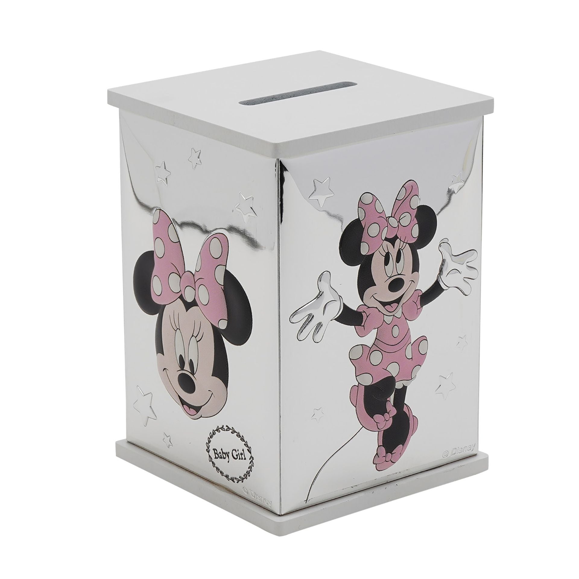 Disney Minnie Mouse Real 999 Silver Plate Money Bank - White Wood