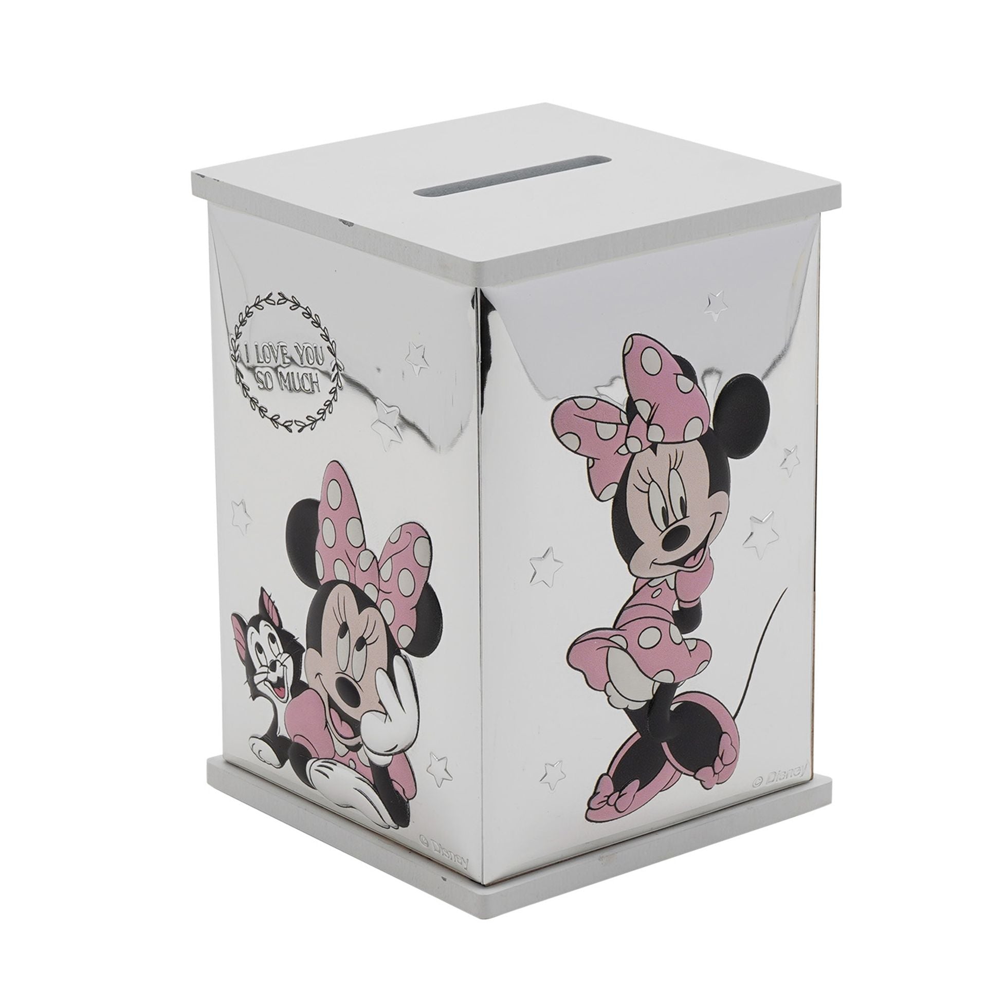 Disney Minnie Mouse Real 999 Silver Plate Money Bank - White Wood