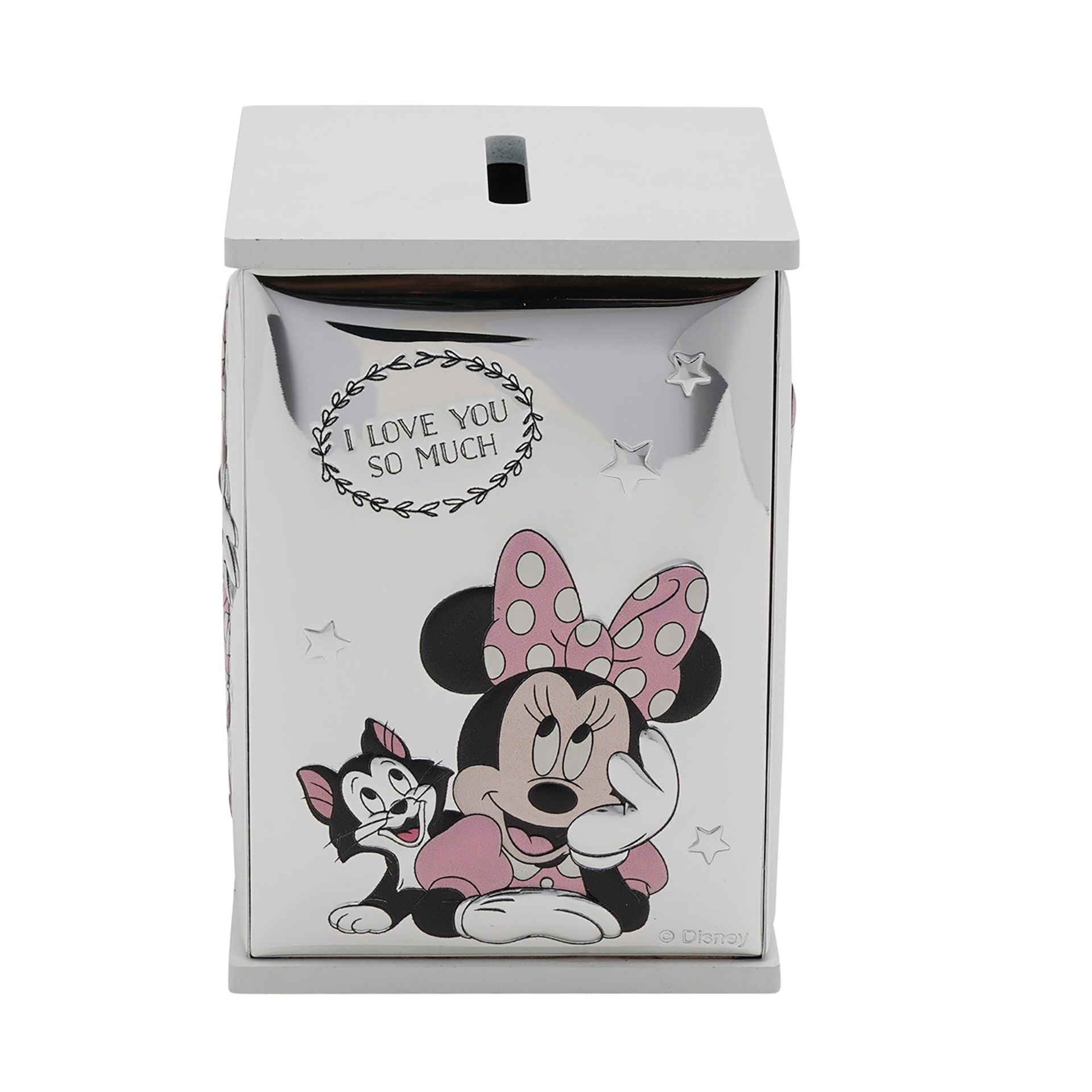 Disney Minnie Mouse Real 999 Silver Plate Money Bank - White Wood