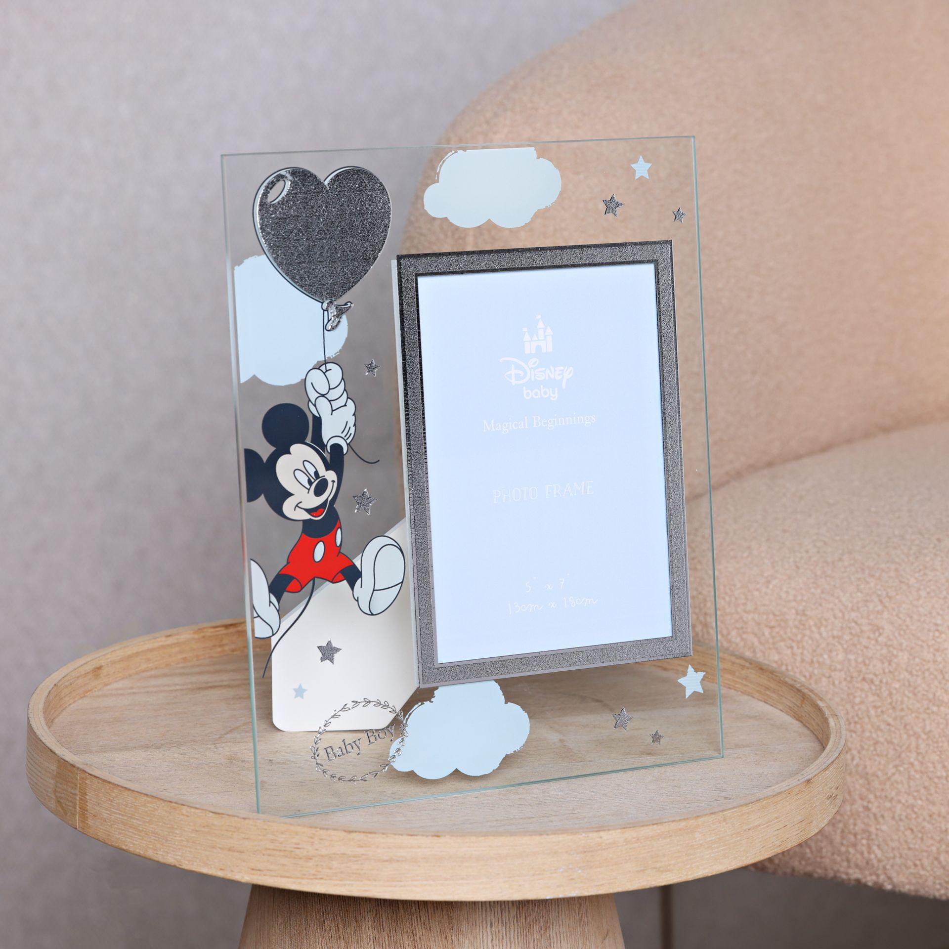 Disney 5" x 7"  Mickey Mouse Real Silver 999 Plated Glass Frame