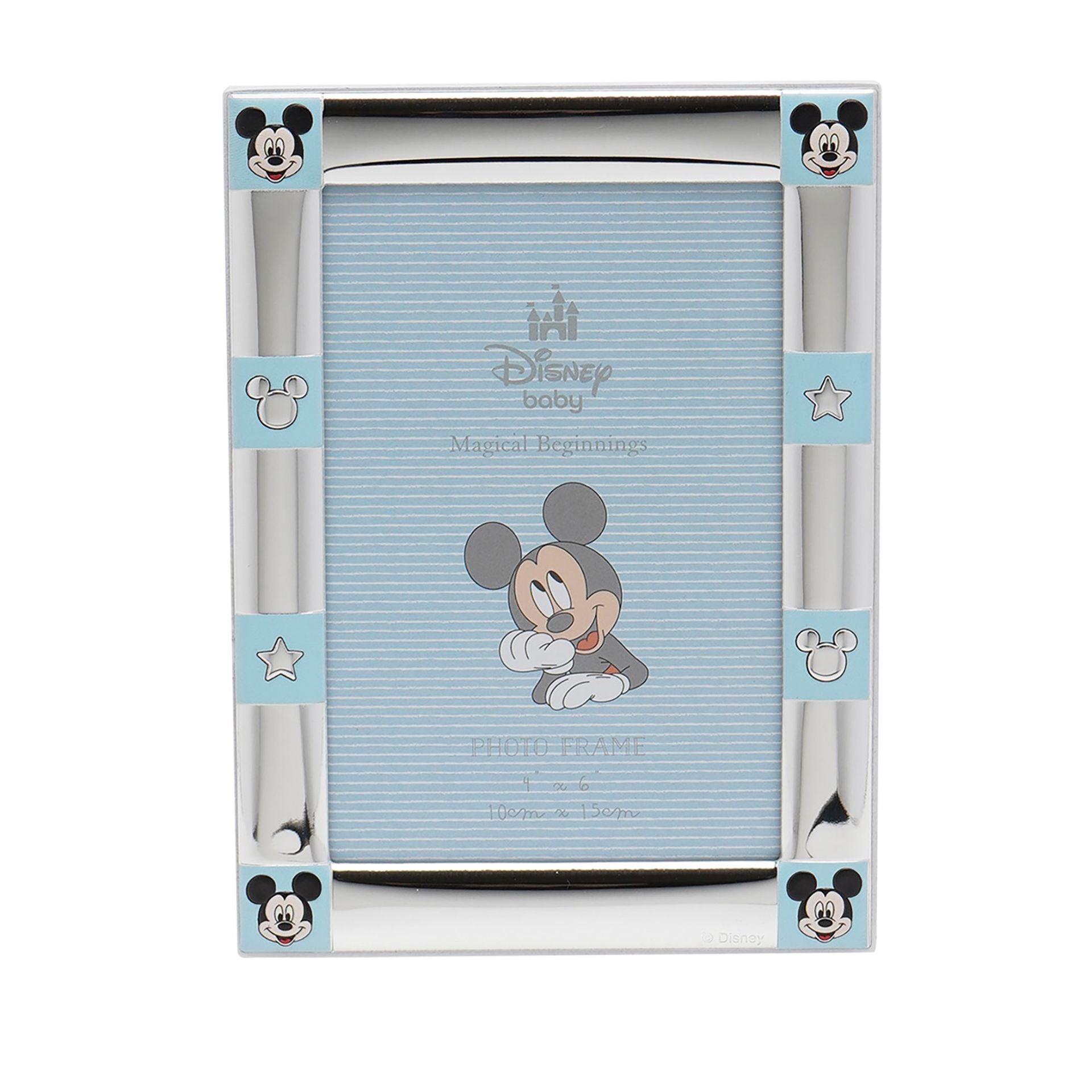 Disney 4" x 6" Mickey Mouse Border Silver 999 Plated Frame With White Wooden Back