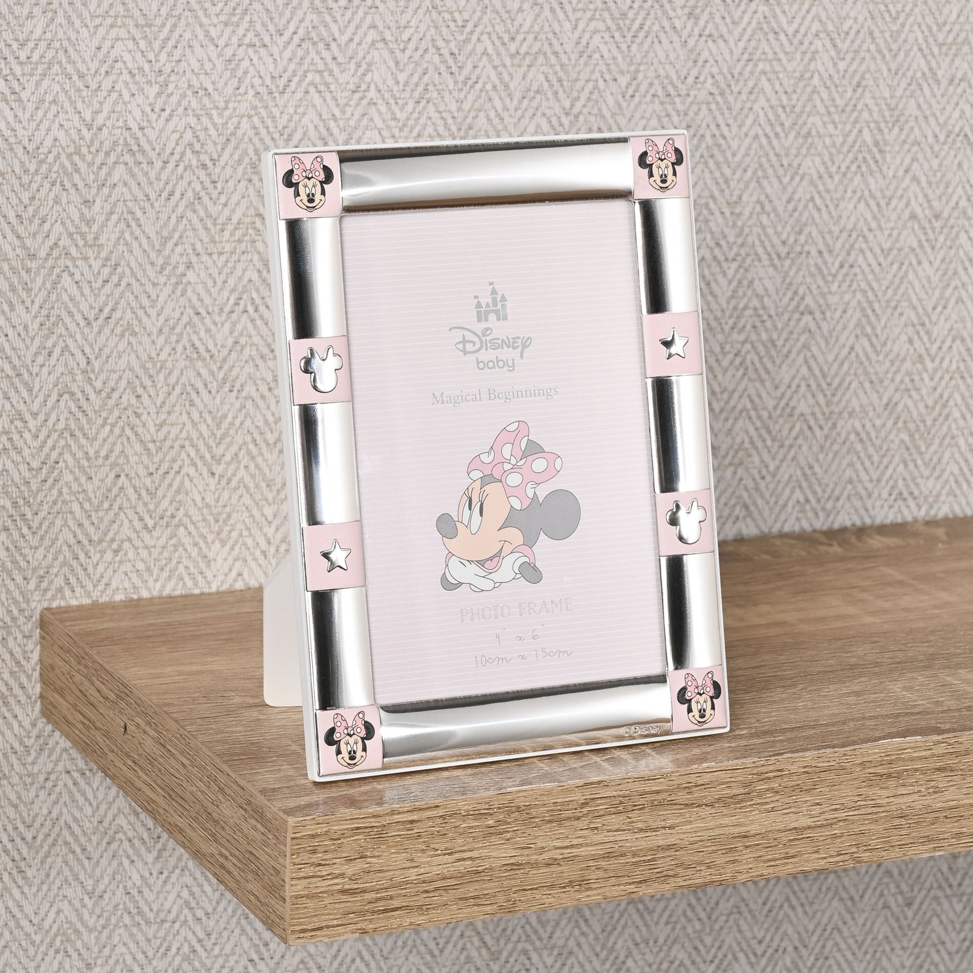 Disney 4" x 6" Minnie Mouse Border Silver 999 Plated Frame With White Wooden Back