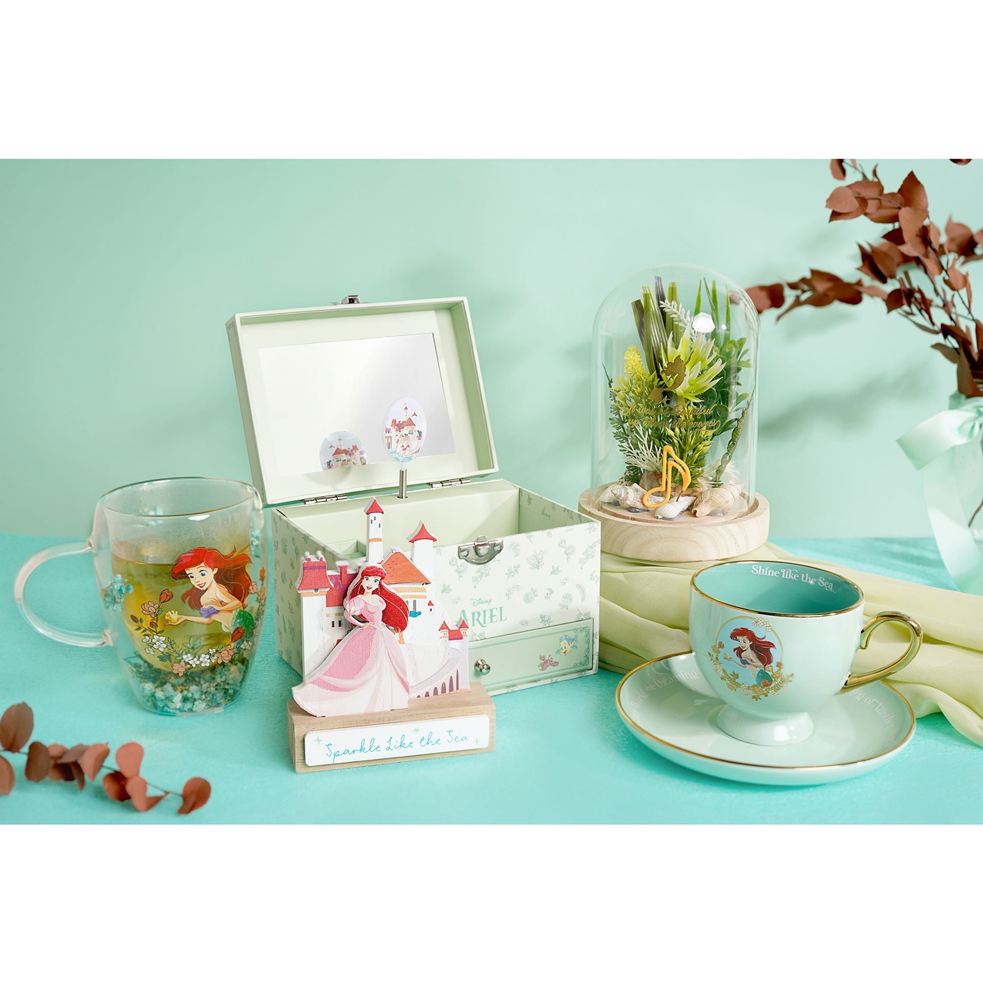 Disney Pastel Princess Florals In A Cloche With Neon Light - Ariel