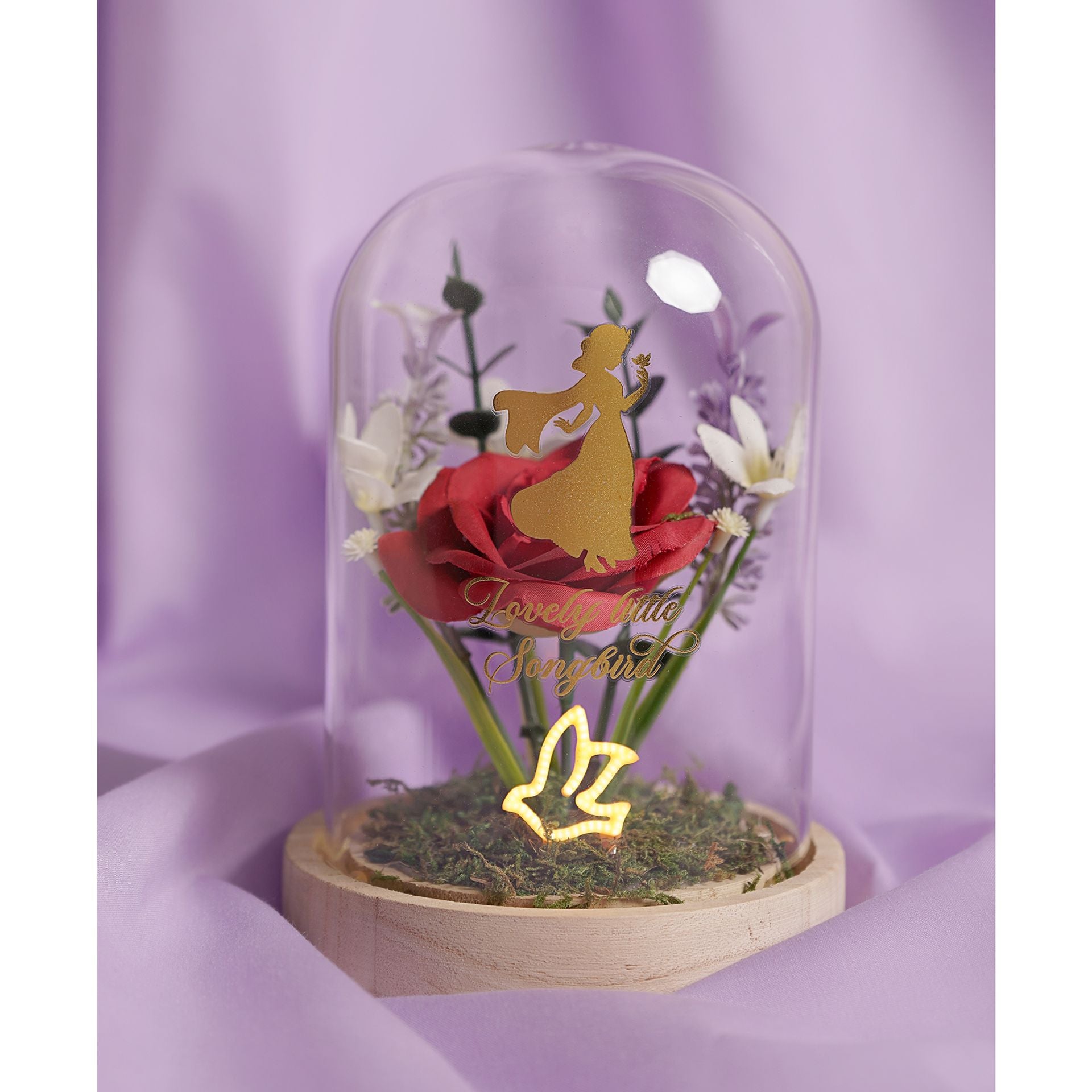 Disney Pastel Princess Florals In A Cloche With Neon Light - Snow Whit