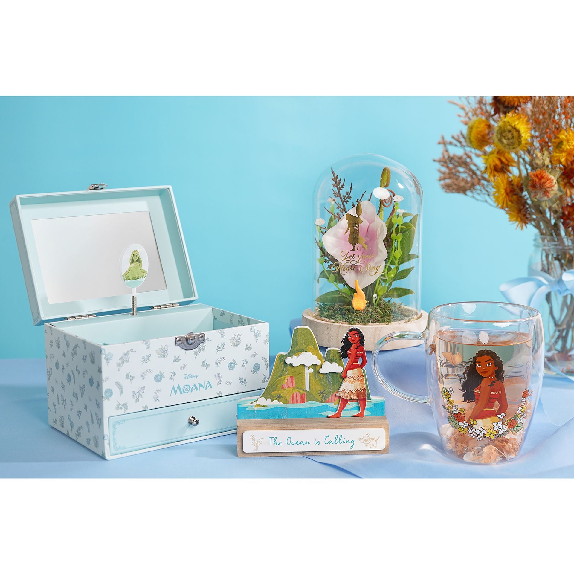Disney Pastel Princess Florals In A Cloche With Neon Light - Moana