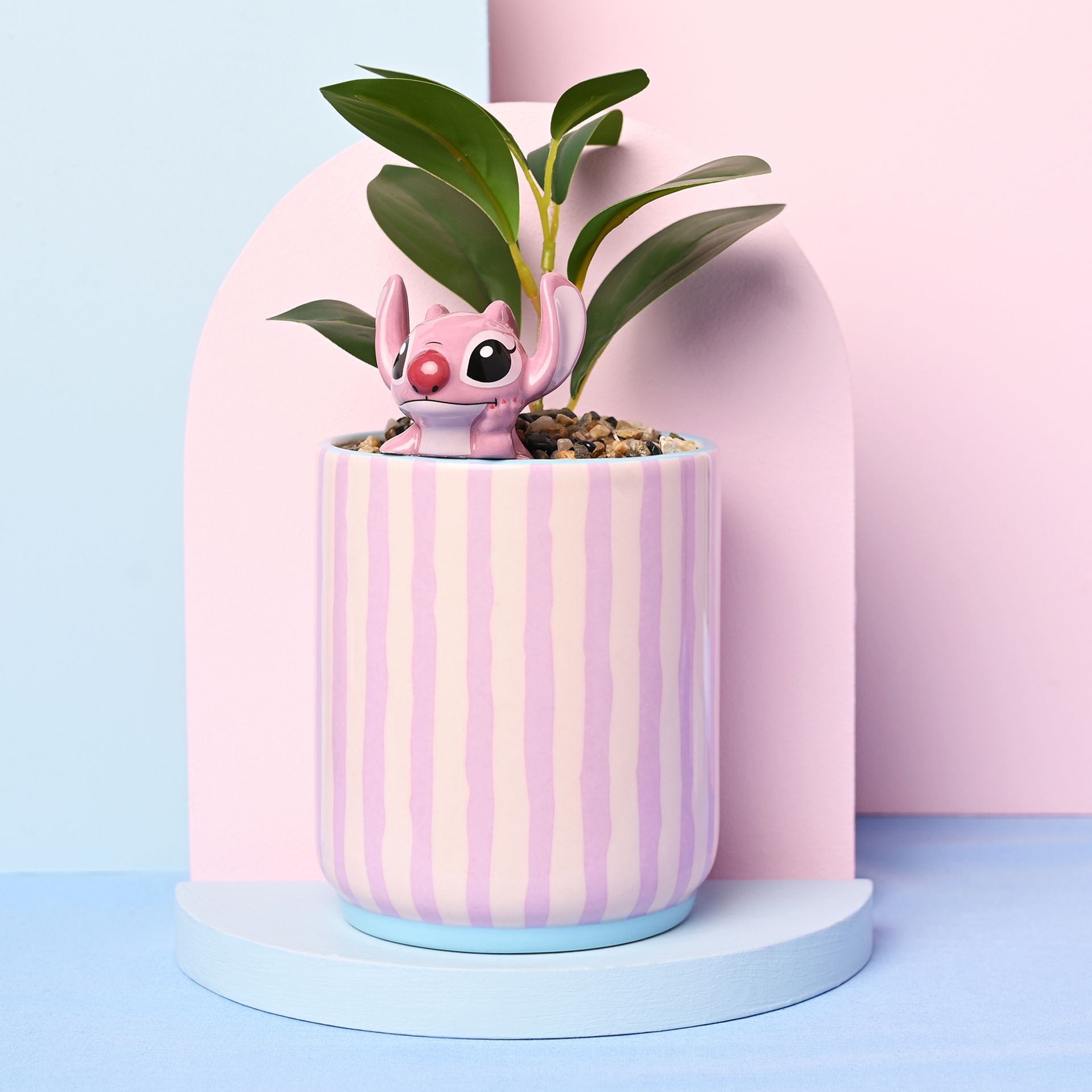 Disney Stitch Planter with 3D Angel & Faux Plant