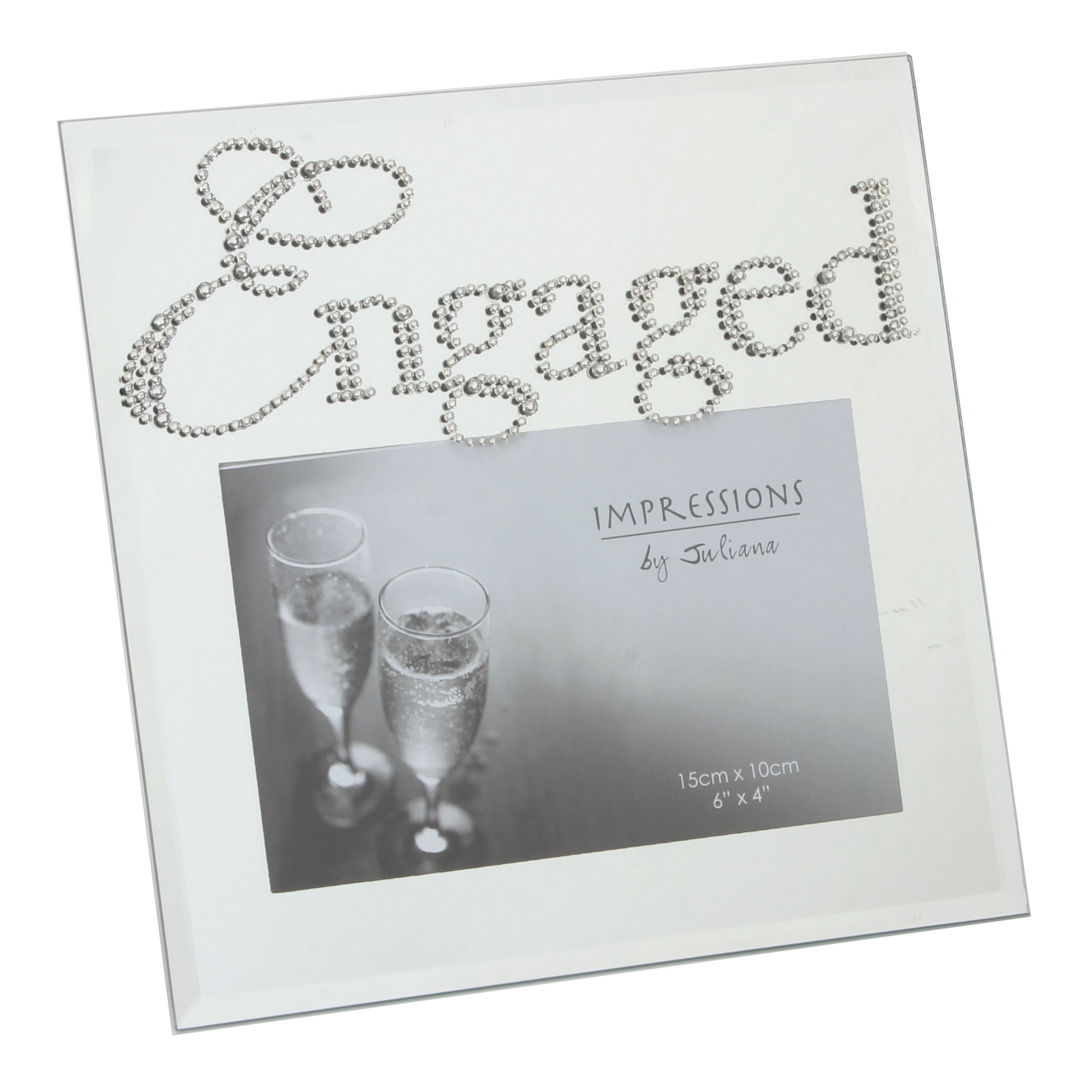 A & F Mirror Glass Photo Frame Crystal Words "Engaged"