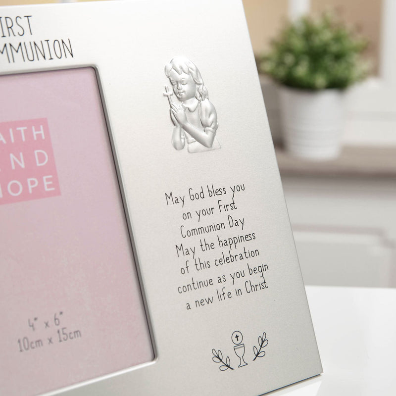 Faith & Hope Aluminium Embosed Frame Girl Communion 4" x 6"