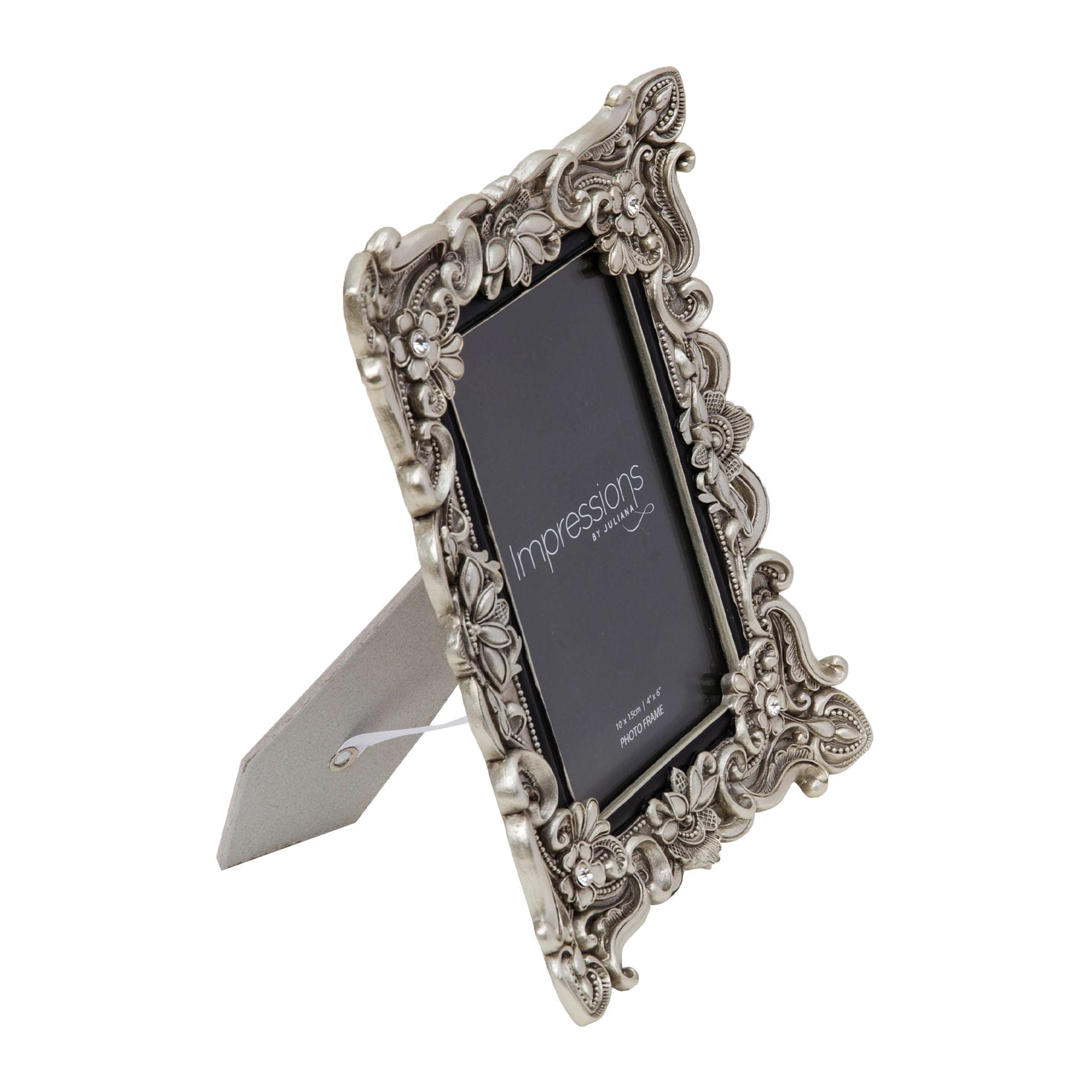 Impressions Antique Silver Floral Resin Frame w/Crystals 4x6