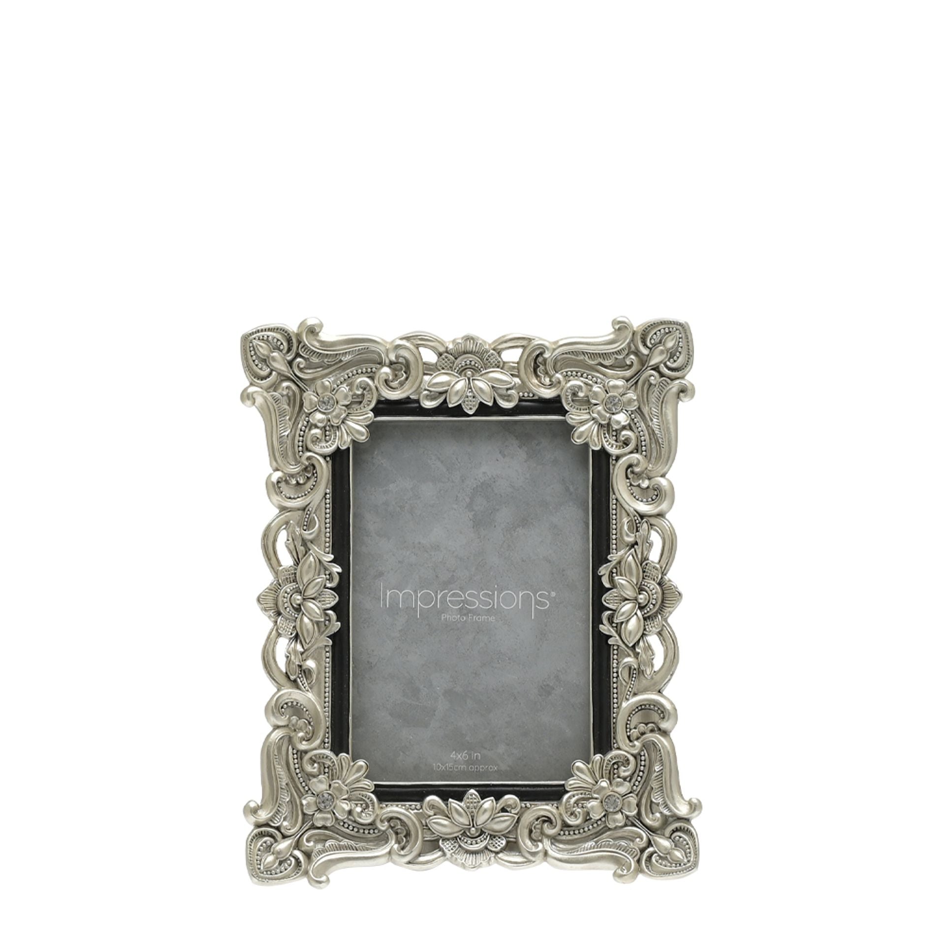 Impressions Antique Silver Floral Resin Frame w/Crystals 4x6