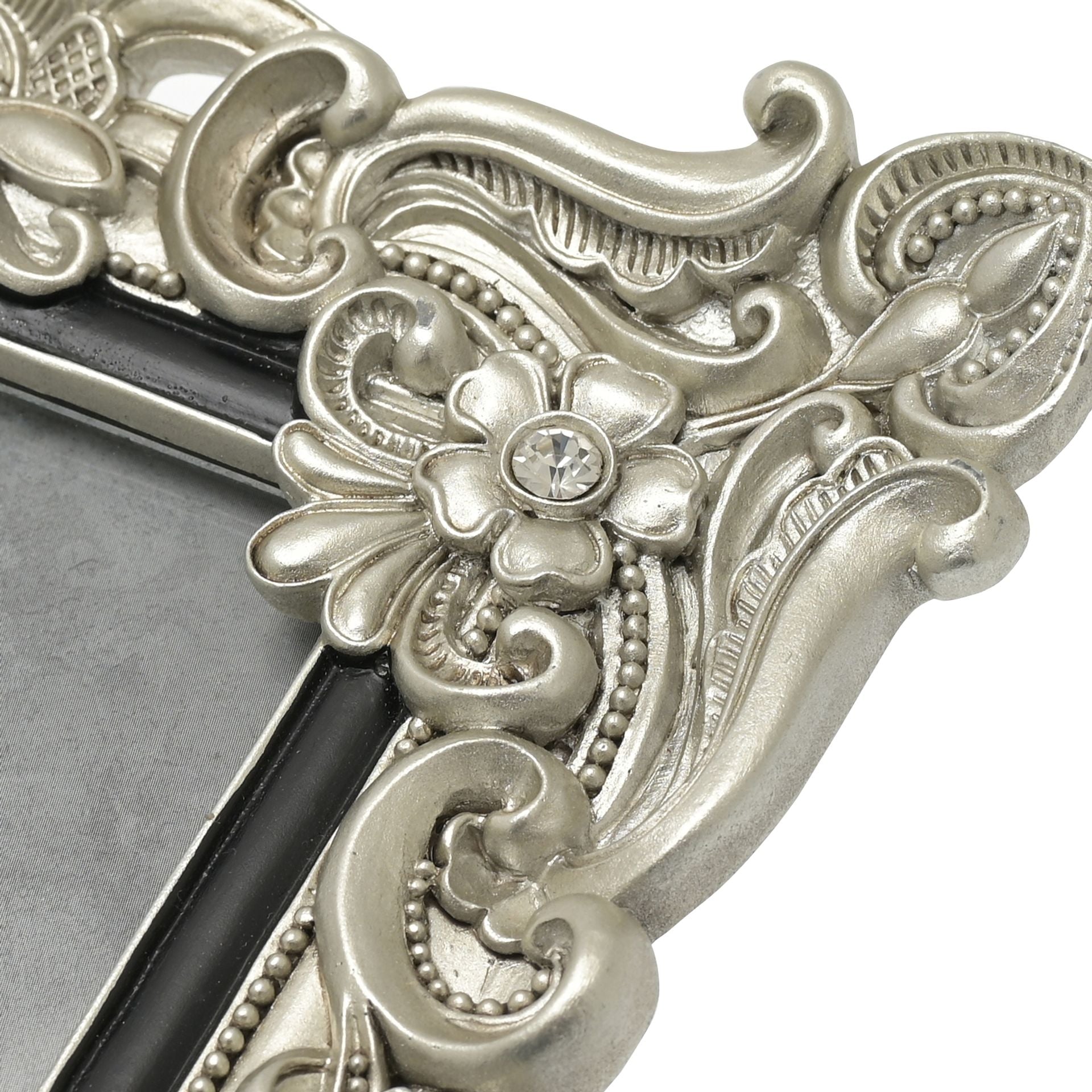 Impressions Antique Silver Floral Resin Frame w/Crystals 4x6