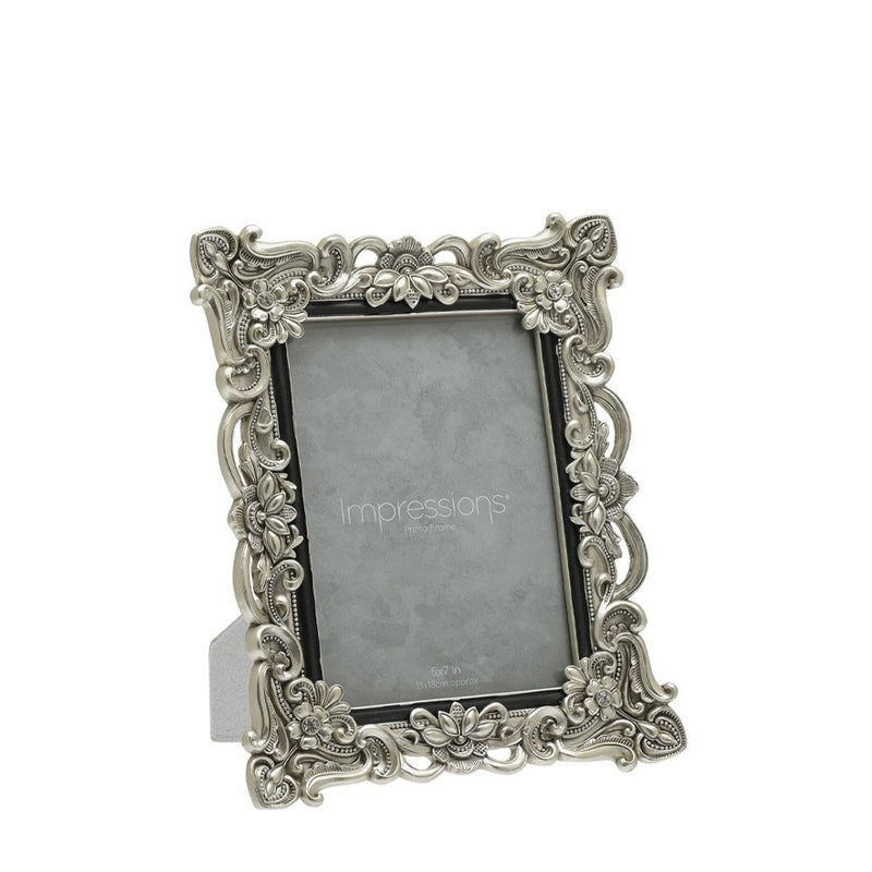 Impressions Antique Silver Floral Resin Frame w/Crystals 5x7