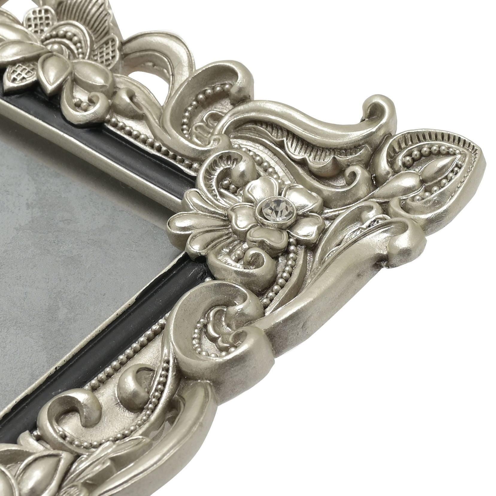 Impressions Antique Silver Floral Resin Frame w/Crystals 5x7