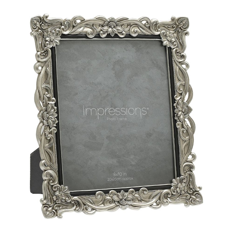 Impressions Antique Silver Floral Resin Frame w/Crystal 8x10