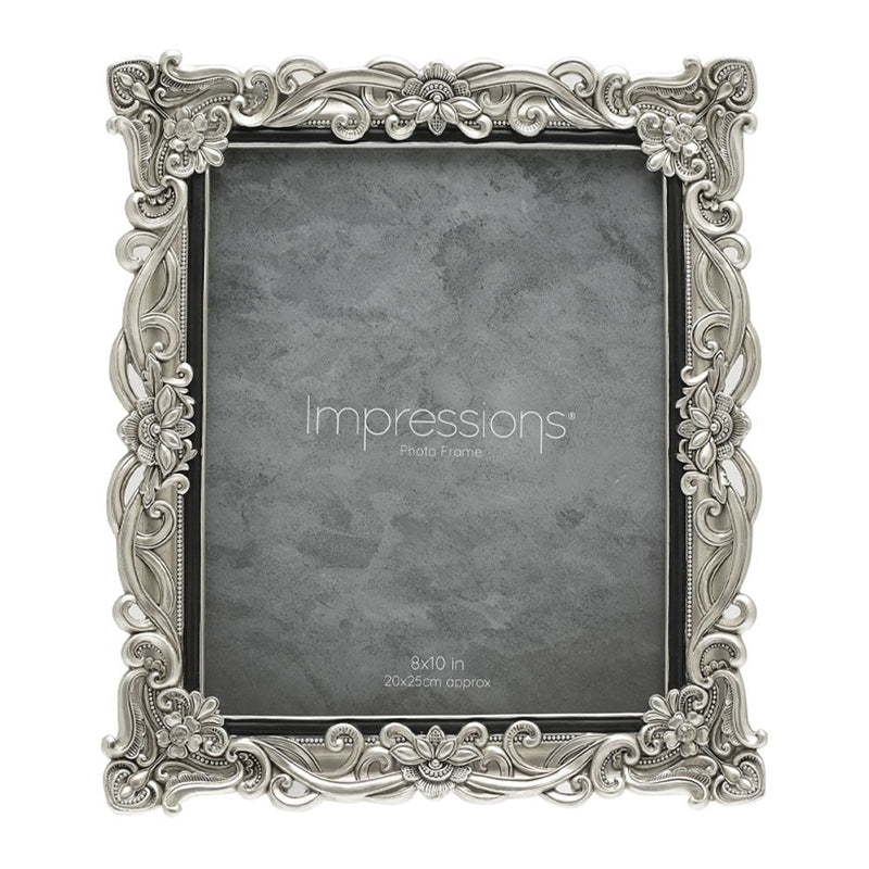 Impressions Antique Silver Floral Resin Frame w/Crystal 8x10