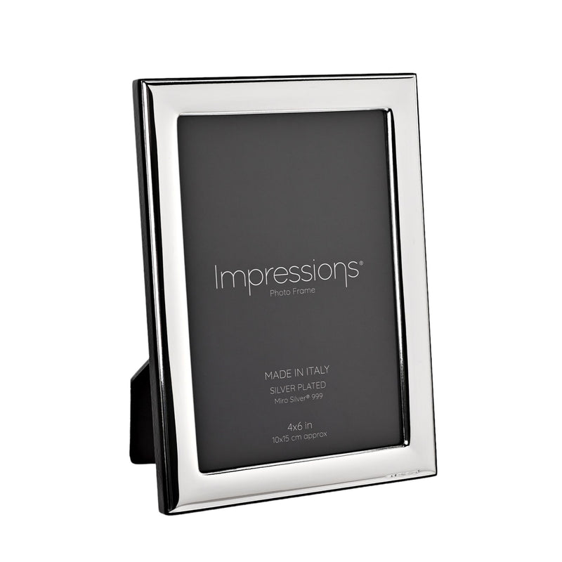 Impressions 999 Silver Narrow Smooth Photo Frame 4" x 6" Wood Back Made In Italy