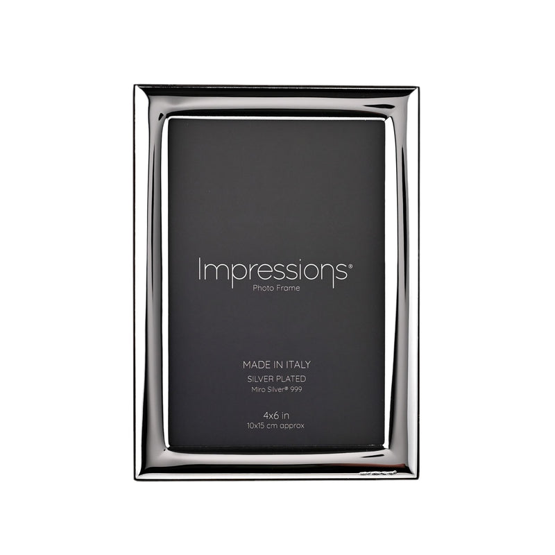 Impressions 999 Silver Narrow Smooth Photo Frame 4" x 6" Wood Back Made In Italy