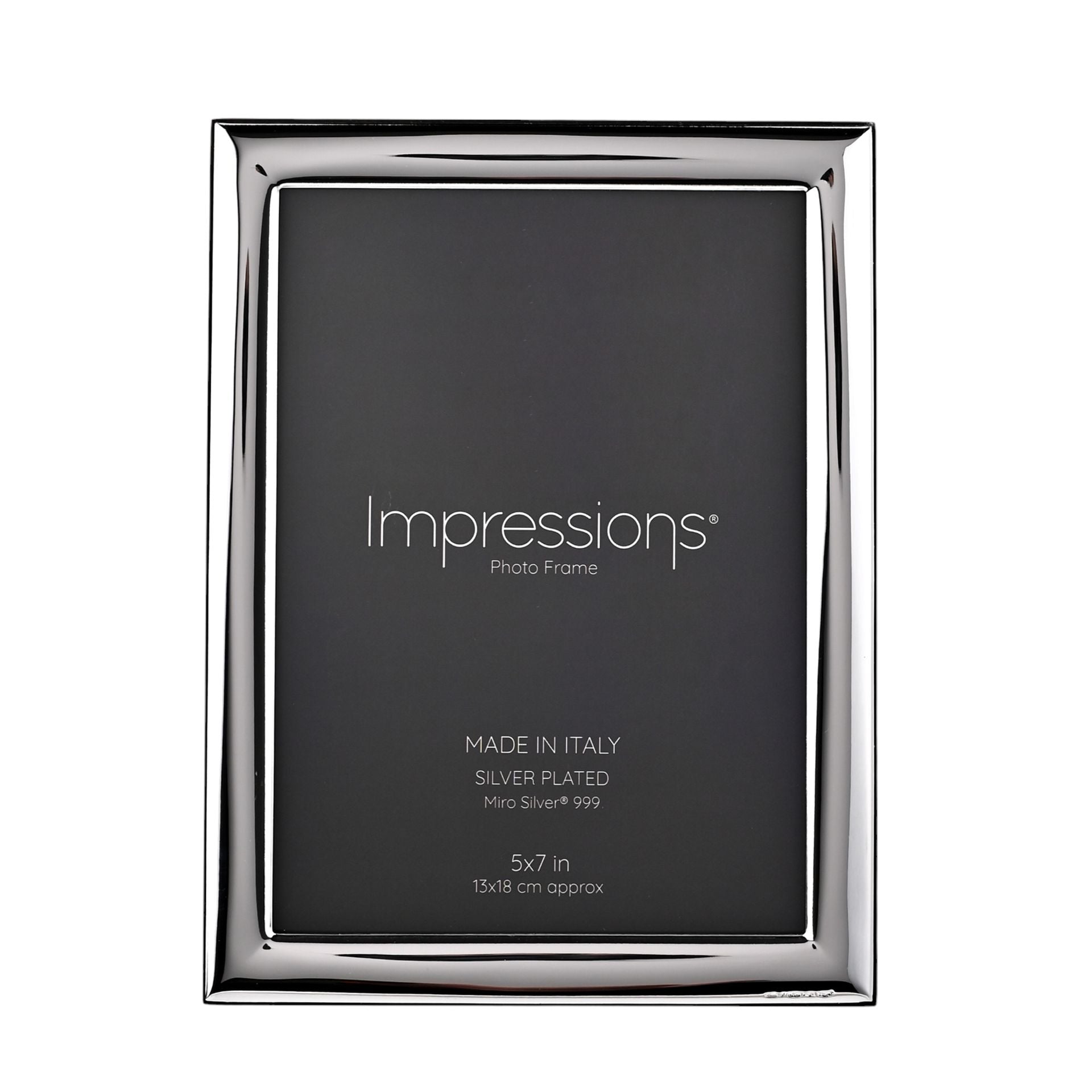 Impressions 999 Silver Narrow Smooth Photo Frame 5" x 7" Wood Back Made In Italy