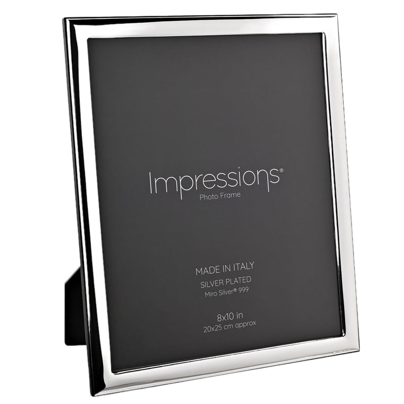 Impressions 999 Silver Narrow Smooth Photo Frame 8" x 10"  Wood Back Made In Italy