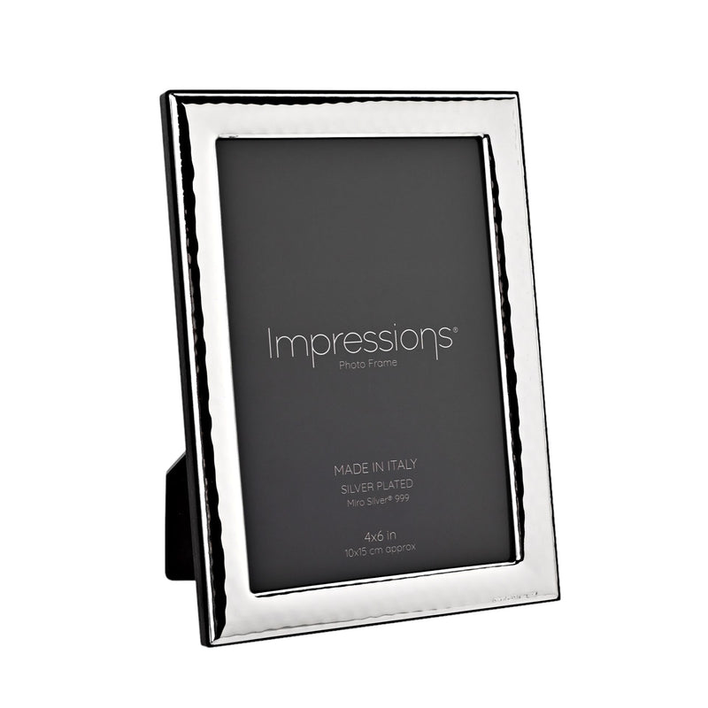 Impressions 999 Silver Hammered Photo Frame 4" x 6"  Wood Back Made In Italy